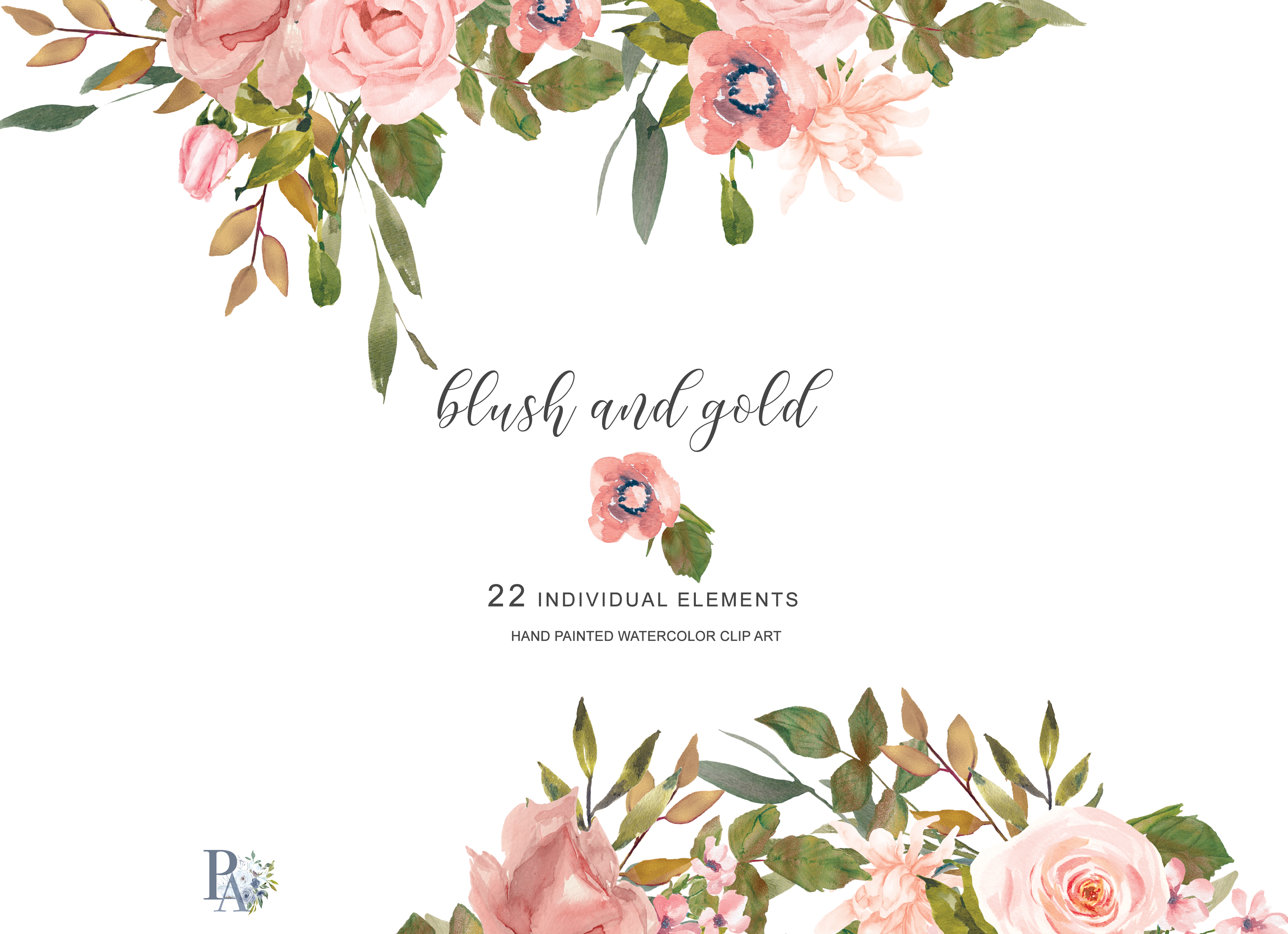 3874x2810 Watercolor Flower Clipart Separate Elements - Blush Watercolor Flowers