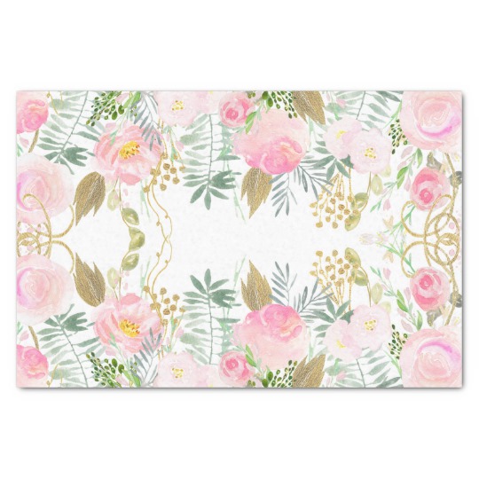540x540 Blush Pink Gold Watercolor Flowers Tissue Paper - Blush Watercolor Flowers
