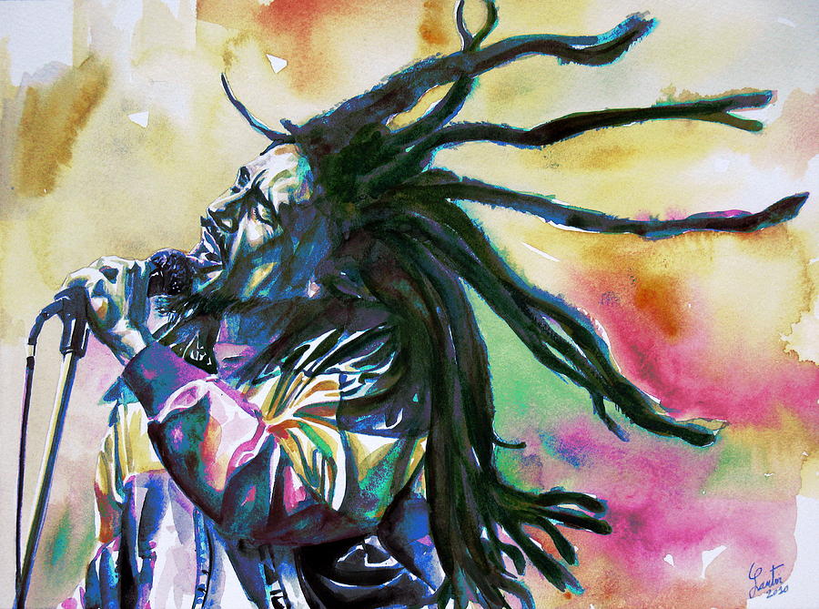 900x669 Bob Marley Singing Portrait.1 Painting By Fabrizio Cassetta - Bob Marley Watercolor