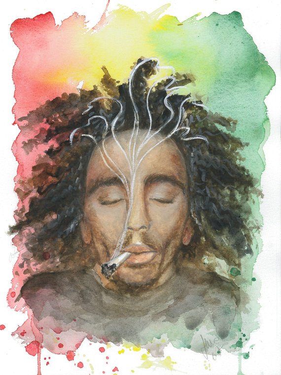 570x761 Bob Marley Original Watercolour Painting Etsy - Bob Marley Watercolor