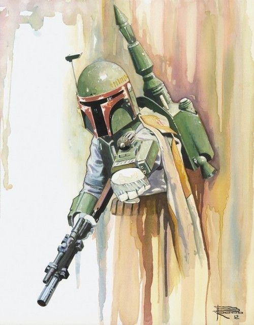 500x641 Boba Fett Watercolor By Brian Rood Tattoos Boba - Boba Fett Watercolor