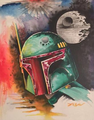 330x420 Iron Rose Tattoos Original Art Watercolor Boba Fett - Boba Fett Watercolor