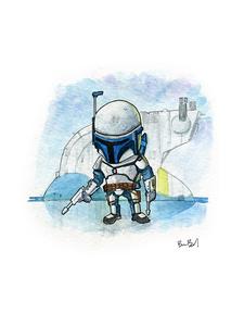 225x300 Little Jango Fett Watercolor Print Ben Byrd Art - Boba Fett Watercolor