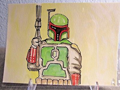 400x300 Boba Fett Art Original Drawing Aceo Sketch Card Star Wars Empire - Boba Fett Watercolor