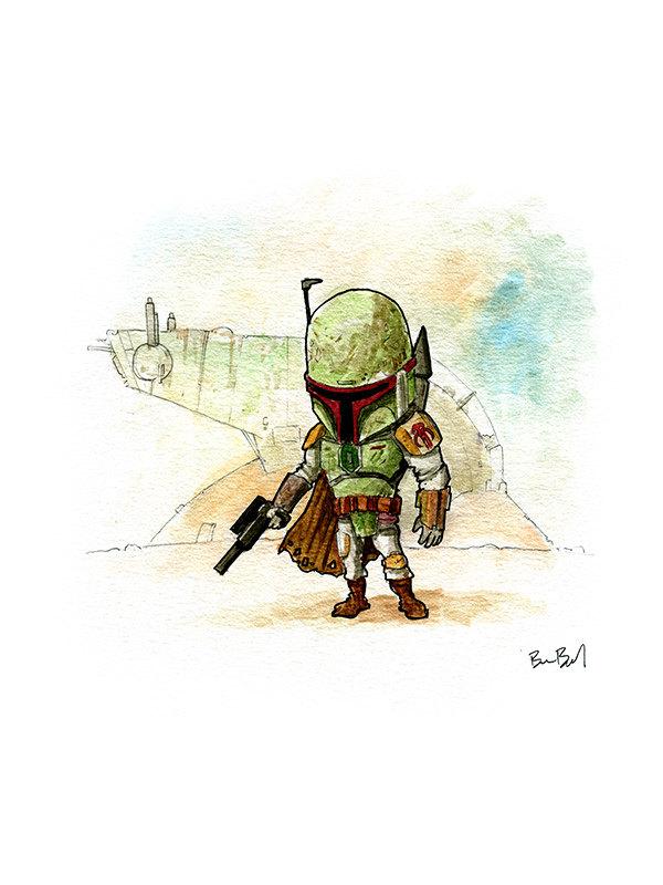 600x800 Boba Fett Bounty Hunter Star Wars Watercolor Print Ben Byrd Art - Boba Fett Watercolor