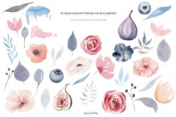 600x400 Bohemian Watercolor Flower Big Set - Bohemian Watercolor