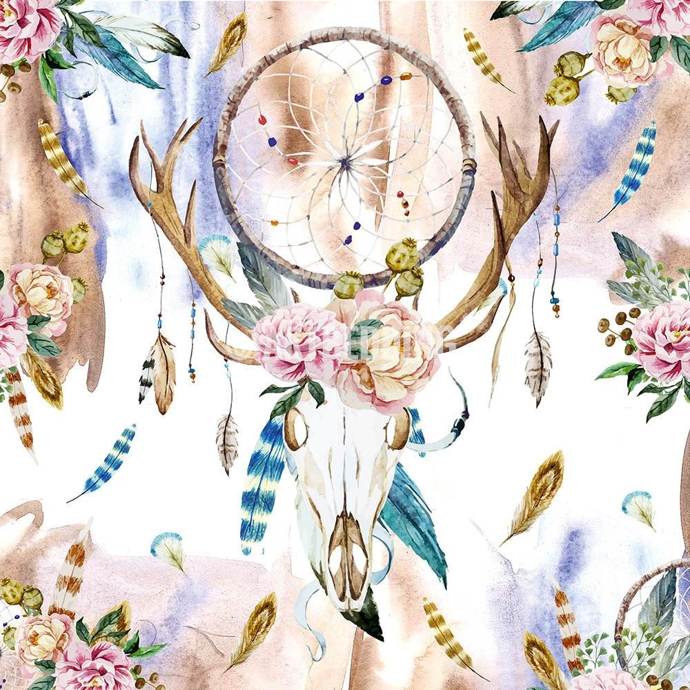 1000x1000 Boho Bedding, Watercolor Deer Skull Wildflowers Duvet Bedding Set - Bohemian Watercolor