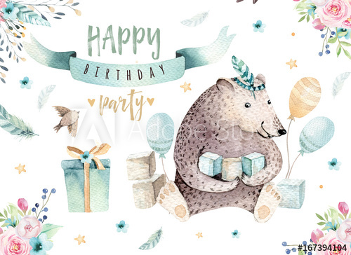 500x364 Cute Baby Bear Nursery Animal Isolated Illustration For Children - Bohemian Watercolor