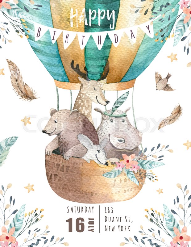 619x800 Cute Baby Nursery On Balloon Isolated Illustration For Children - Bohemian Watercolor