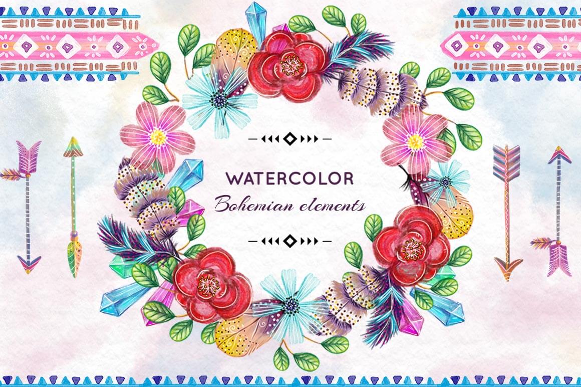 1160x772 Free Download Watercolor Bohemian Elements And Illustrations - Bohemian Watercolor