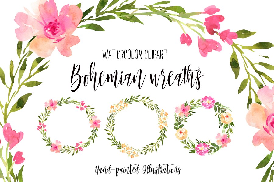 900x600 Free Watercolor Bohemian Wreaths Free Design Resources - Bohemian Watercolor
