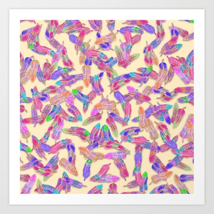 700x700 Girly Vibrant Bohemian Watercolor Feathers Pattern Art Print By - Bohemian Watercolor