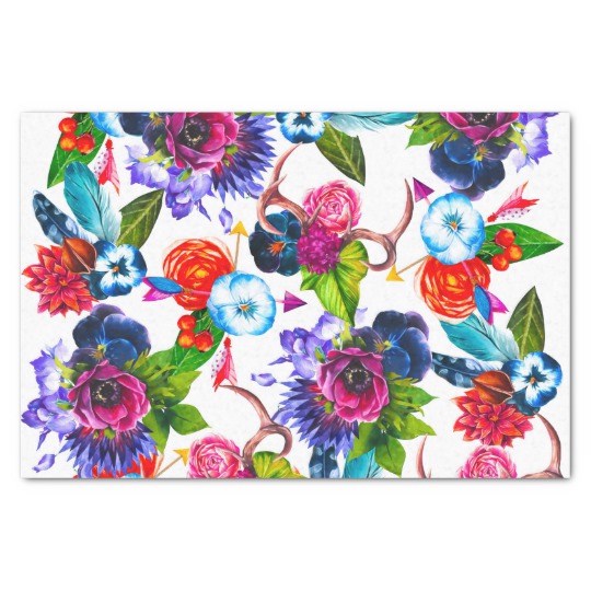 540x540 Bohemian Watercolor Flowers Deer Antlers Leaves Tissue Paper - Bohemian Watercolor