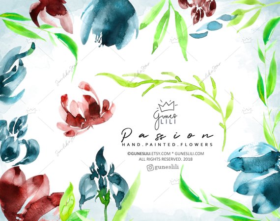 570x451 Boho Watercolor Clipart Watercolor Floral Clipart Romantic Etsy - Boho Watercolor