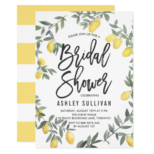 540x540 Boho Watercolor Lemon Wreath Bridal Shower Invite - Boho Watercolor