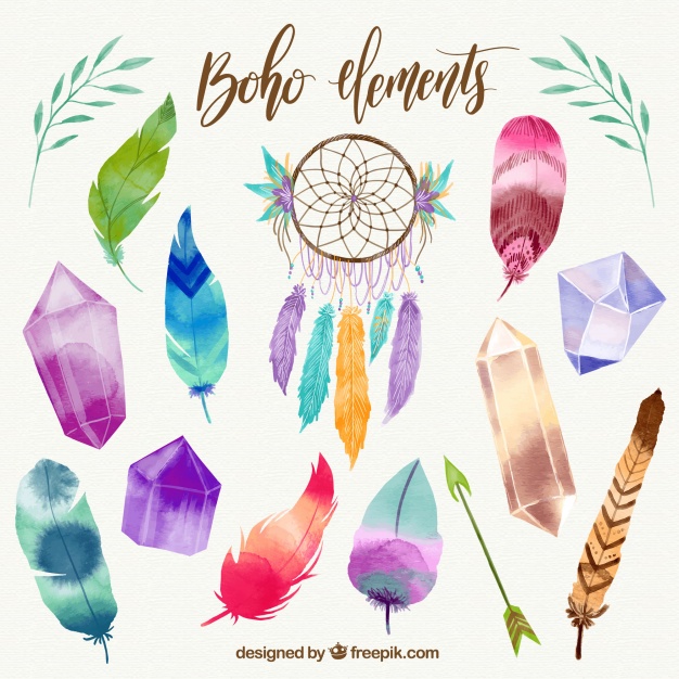 626x626 Boho Watercolor Element Collection Vector Free Download - Boho Watercolor