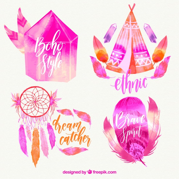 626x626 Boho Watercolor Elements With Messages Vector Free Download - Boho Watercolor