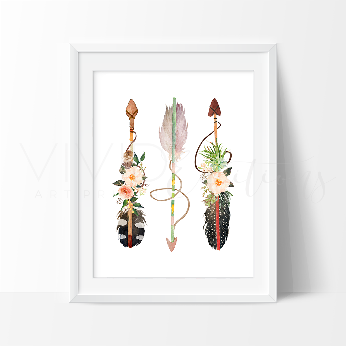 1200x1200 Floral Boho Arrows Watercolor Art Print - Boho Watercolor