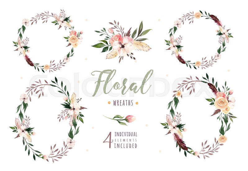 799x551 Hand Drawing Isolated Boho Watercolor Floral Illustration With - Boho Watercolor