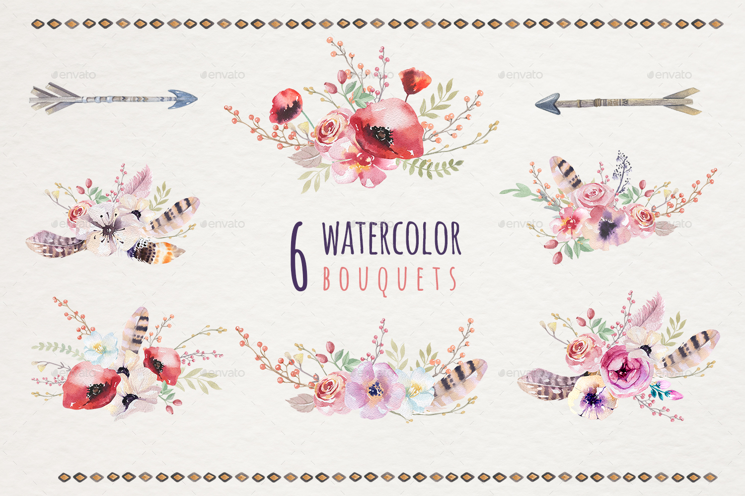1500x998 Watercolor Boho Skulls And Flowers By Mykef Graphicriver - Boho Watercolor