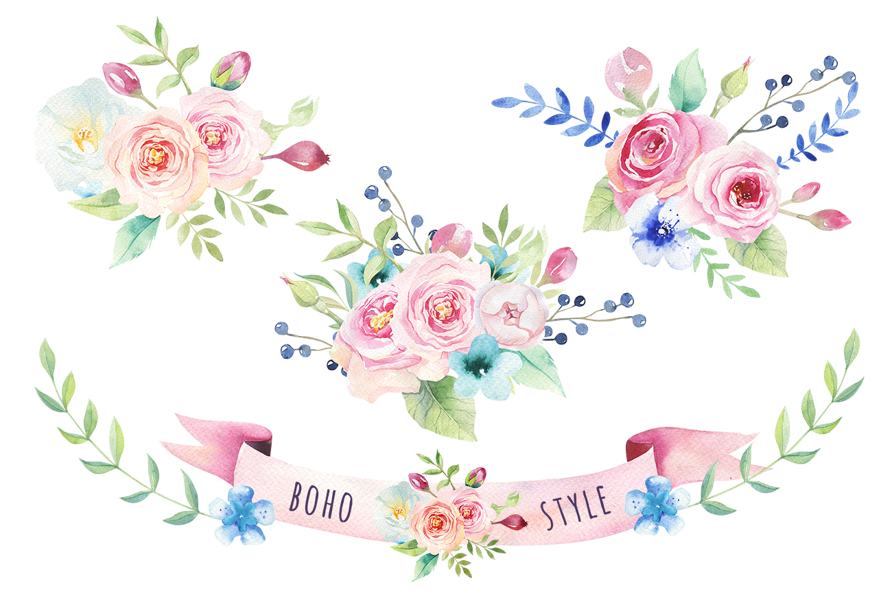 1300x875 Watercolor Boho Flowers By Peace Shop - Boho Watercolor
