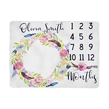 385x385 Sobilar Baby Girl Month Blanket With Boho Watercolor - Boho Watercolor Flowers