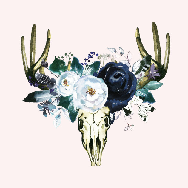 630x630 Boho Horns With Watercolor Flowers T Shirt - Boho Watercolor Flowers