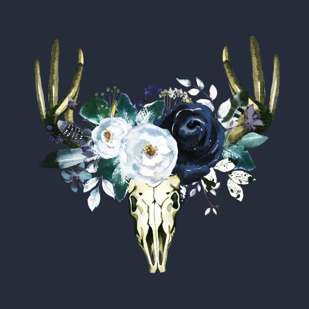 630x630 Boho Horns With Watercolor Flowers T Shirt - Boho Watercolor Flowers