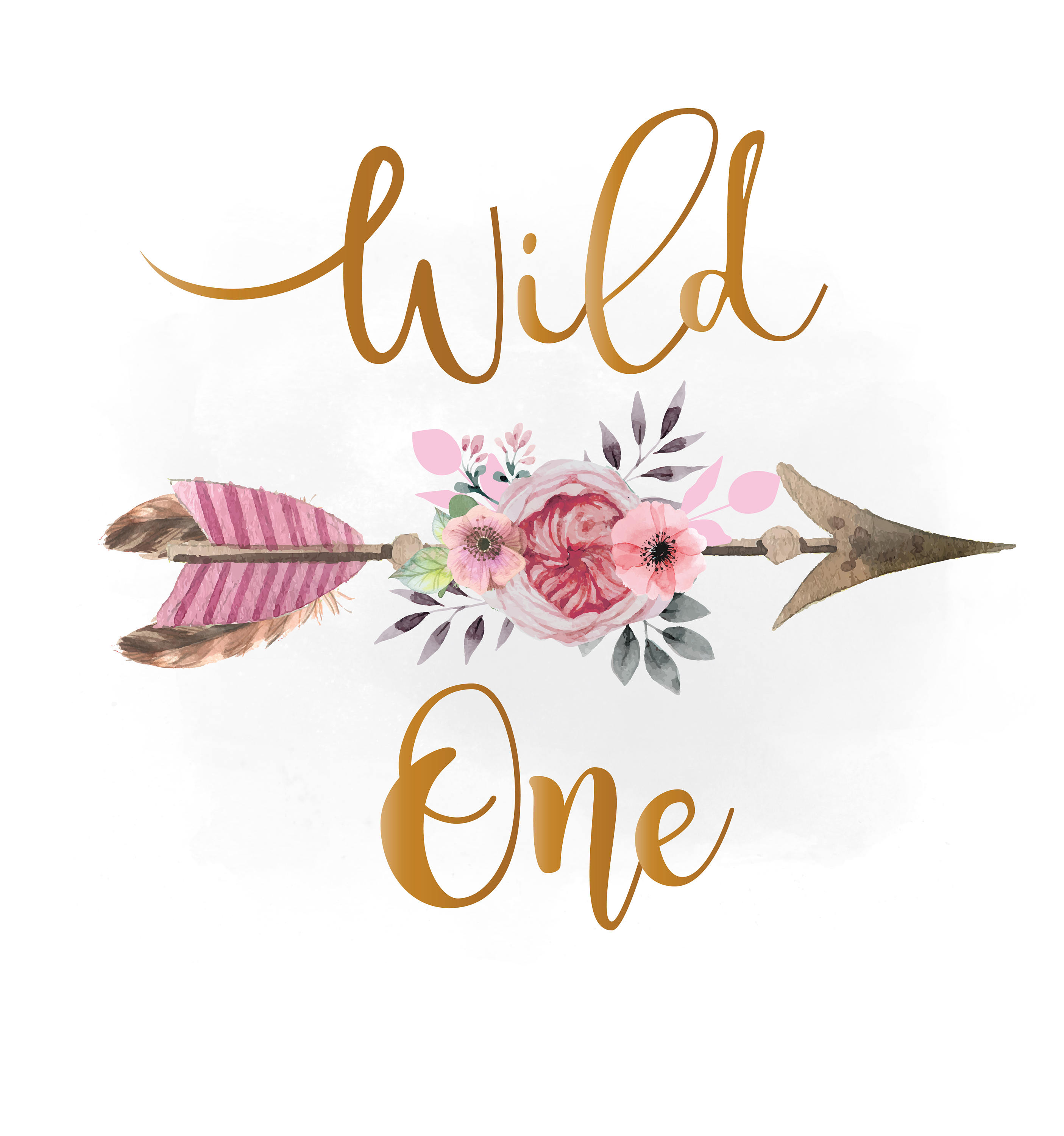 2810x3000 Wild One Svg Clipart Pink Floral Arrow Clipart Boho Etsy - Boho Watercolor Flowers