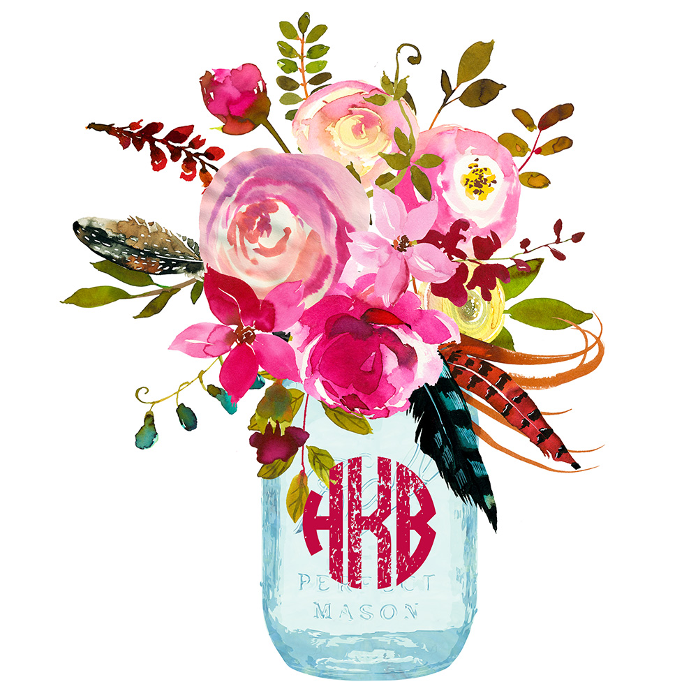 1000x1000 Boho Watercolor Flowers Personalized Window Decal Or Bumper - Boho Watercolor Flowers