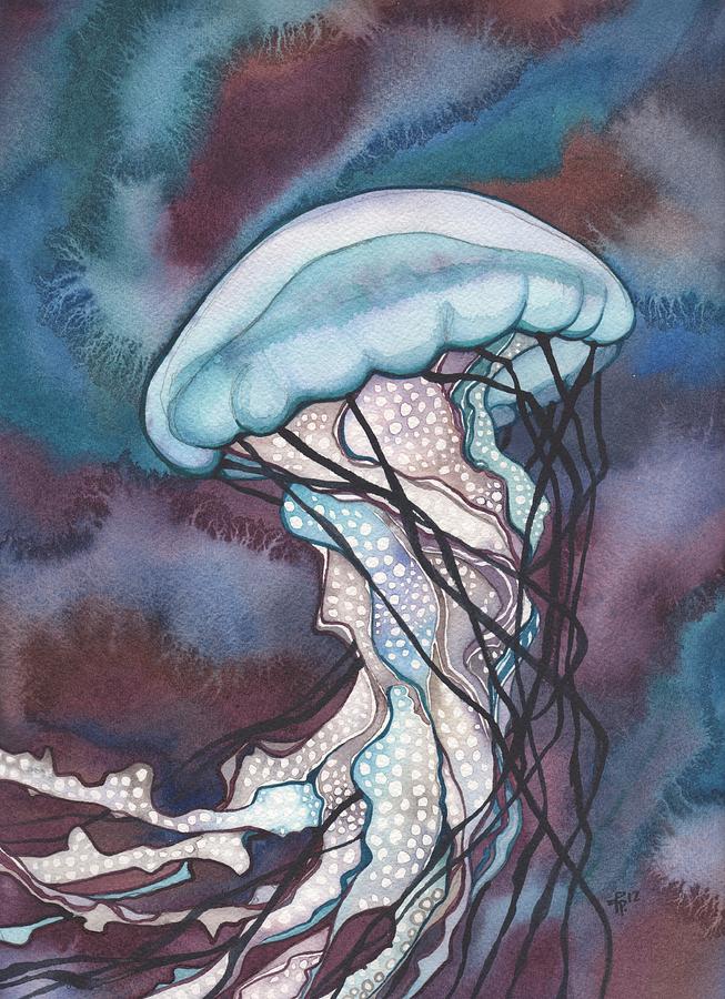 653x900 Purple Bold Jellyfish Painting By Tamara Phillips - Bold Watercolor Painting