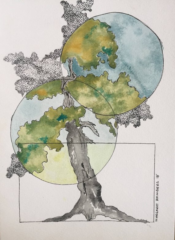 570x778 Watercolor Amp Ink Bonsai Tree Etsy - Bonsai Tree Watercolor