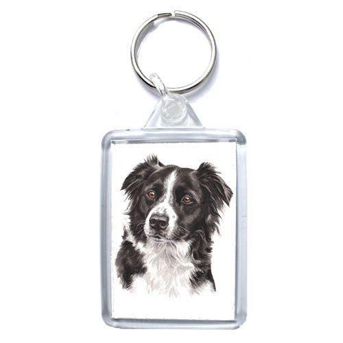 500x500 Border Collie Dog Keyring - Border Collie Watercolor