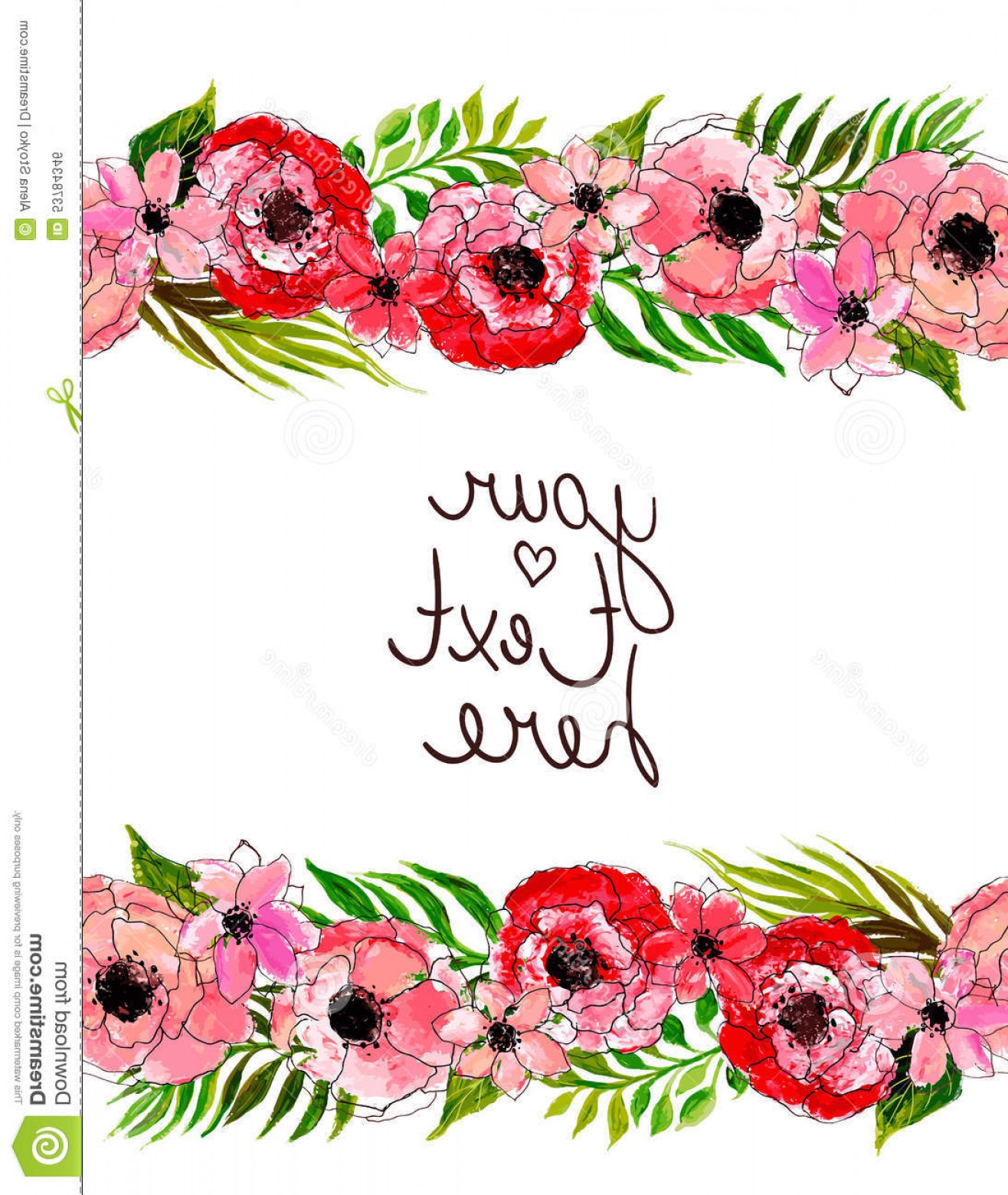 1316x1560 Stock Illustration Floral Border Pink Flowers Seamless Frame - Border Watercolor