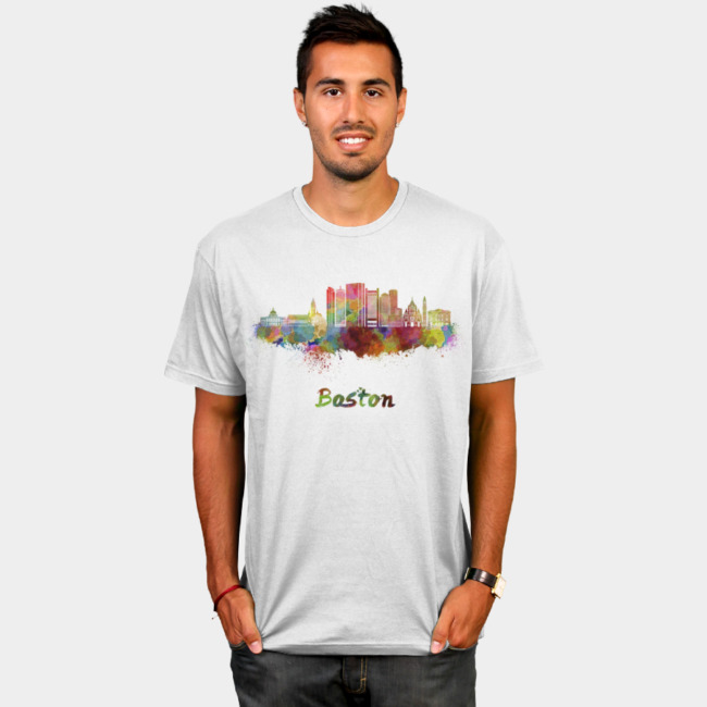 650x650 Boston Skyline In Watercolor Splatters T Shirt By Paulrommer - Boston Skyline Watercolor