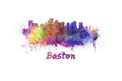 400x267 Boston Skyline In Watercolor Art Print By Paulrommer - Boston Skyline Watercolor