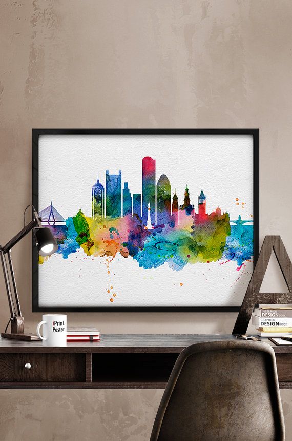 570x859 Boston Art Print, Boston Poster, Boston Skyline Watercolour Print - Boston Skyline Watercolor
