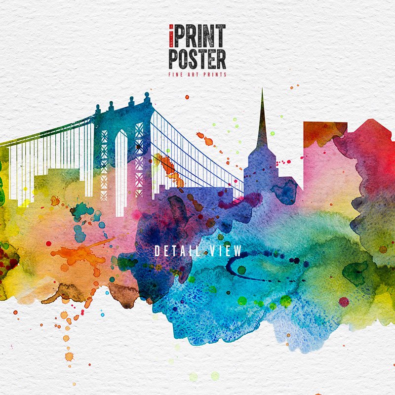 800x800 Boston Skyline Art Print Colourful Watercolour - Boston Skyline Watercolor