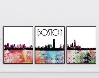 340x270 Boston Watercolor Etsy - Boston Skyline Watercolor
