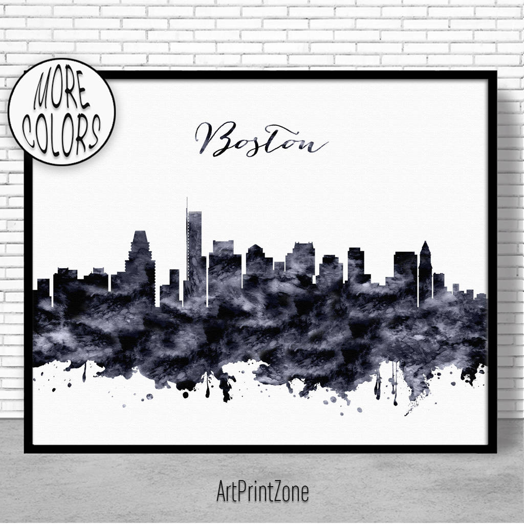1024x1024 Boston Print Boston Skyline Boston Massachusetts Office Decor - Boston Skyline Watercolor