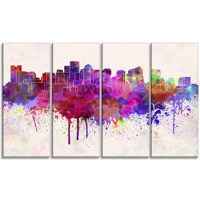 400x400 Designart Boston Skyline Cityscape 4 Piece Painting Print On - Boston Skyline Watercolor