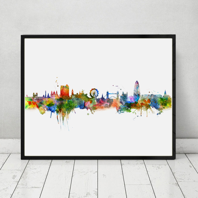 640x640 London Skyline City Poster Watercolor Painting London Wall Hanging - Boston Skyline Watercolor