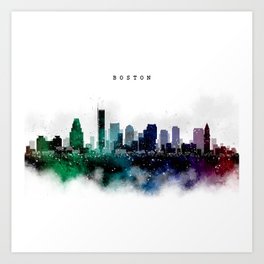 264x264 Watercolor Skyline Art Prints Society6 - Boston Skyline Watercolor