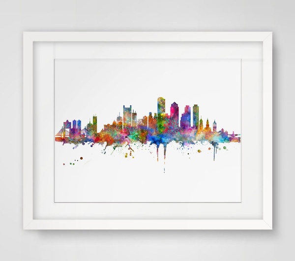 600x532 Wish Boston Wall Hanging Boston Skyline Wall Decor Without Frame - Boston Skyline Watercolor