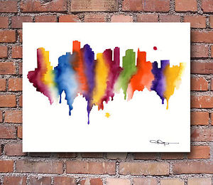 300x260 Boston Skyline Abstract Watercolor Painting Art Print By Artist Dj - Boston Skyline Watercolor