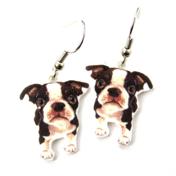 600x600 Boston Terrier Puppy Dog Watercolor Animal Dangle Earrings Dotoly - Boston Terrier Watercolor