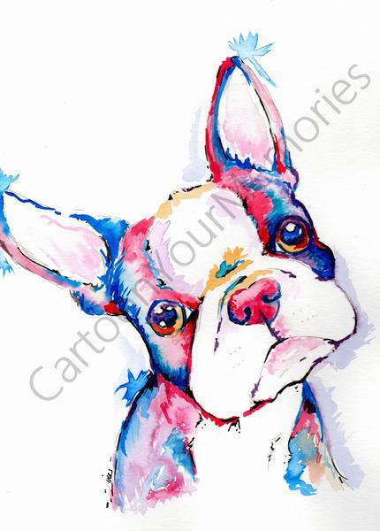 430x600 Boston Terrier Watercolor Print Cartoon Your Memories - Boston Terrier Watercolor