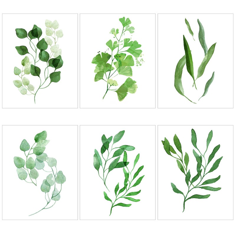 800x800 Modern Art Watercolor Painting Botanical Green Floral Leaves 6pcs - Botanical Watercolor Painting