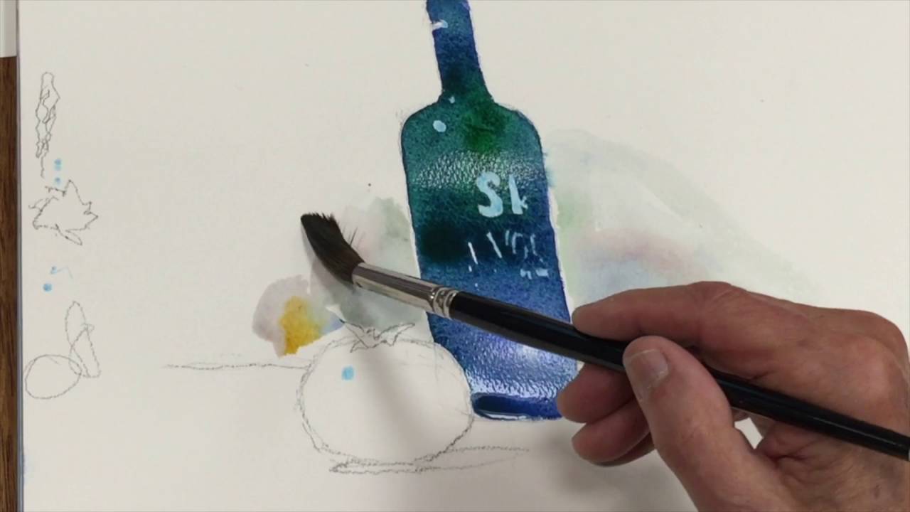 1280x720 Preview Painting Watercolor Bottle And Fruit Ii - Bottle Watercolor