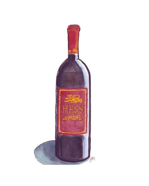 570x713 Watercolor Painting Print Red Wine Bottle Watercolor Art Etsy - Bottle Watercolor
